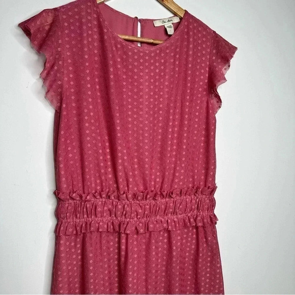 Ella Moon Mauve Pink Swiss Dot Overlay Smocked Ruffle Waist Dress Size Medium - Picture 7 of 12
